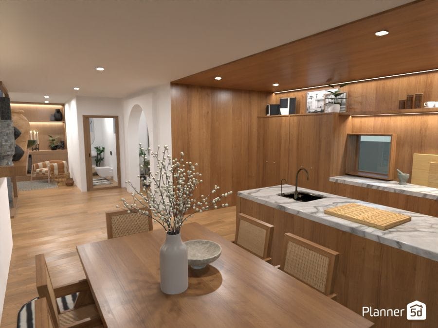 render 3d de cocina con isla moderna, planner 5d