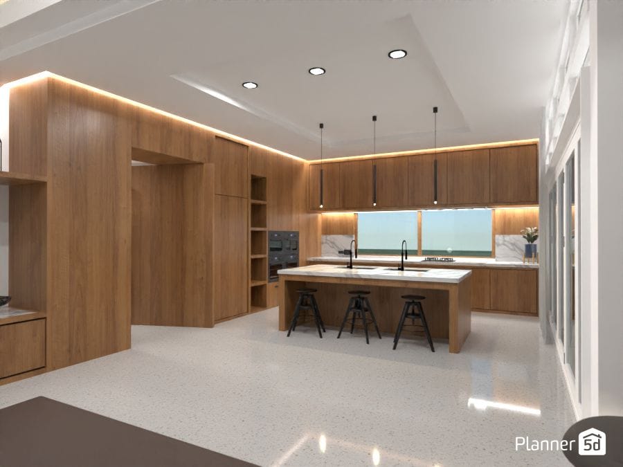 render 3d de cocina con isla moderna, planner 5d