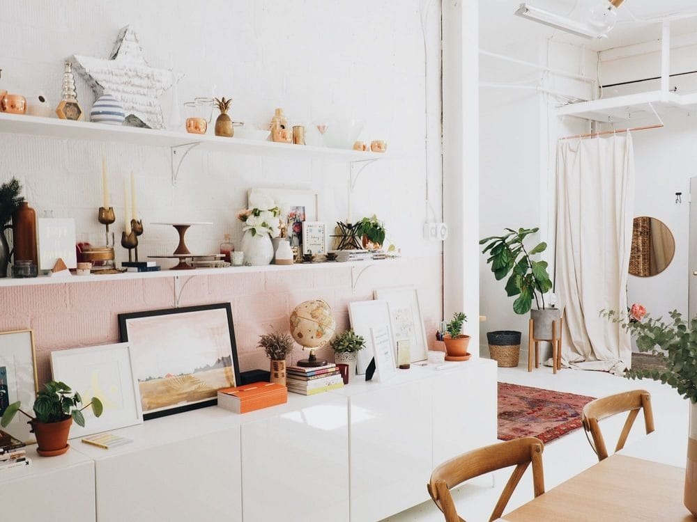 shelves with personal items