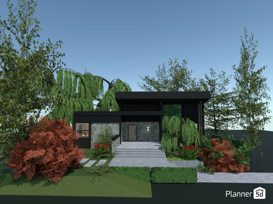 3d render of modern house with beautiful garden, planner 5d