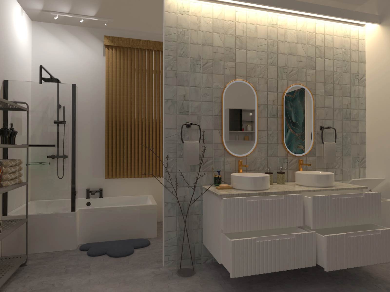 render 3d de cuarto de baño moderno blanco, planner 5d