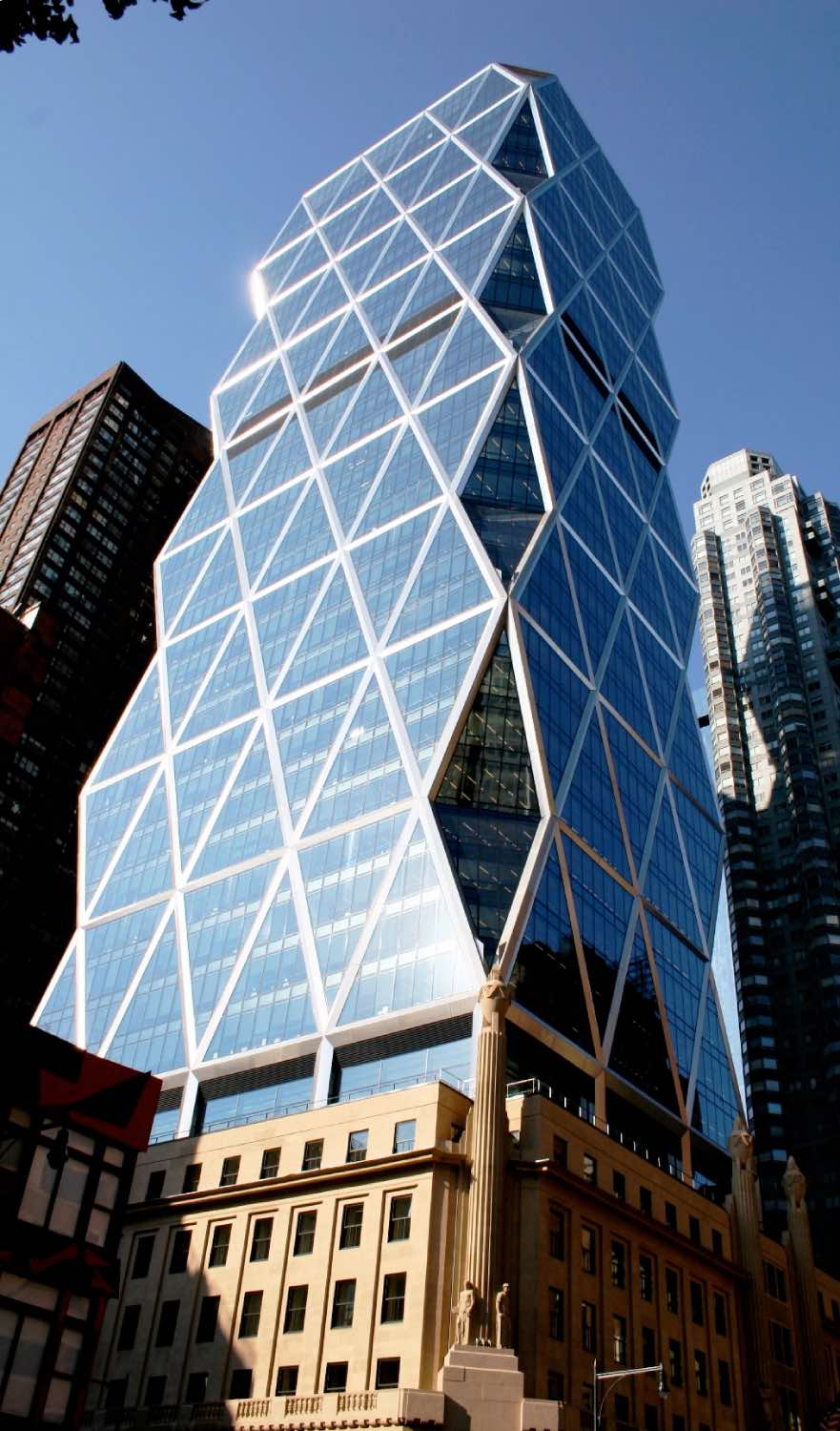 Obras de Norman Foster: Hearst Tower, Nueva York. arquitectura, rascacielos cristal piedra