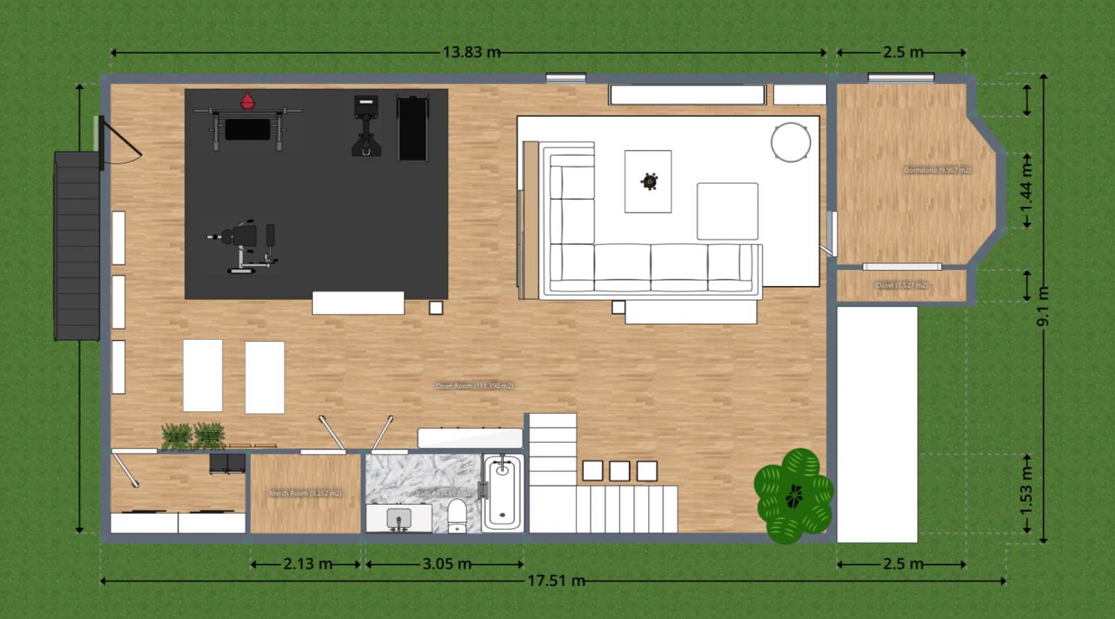 plano arquitectónico de casa de dos pisos con sótano, planner 5d