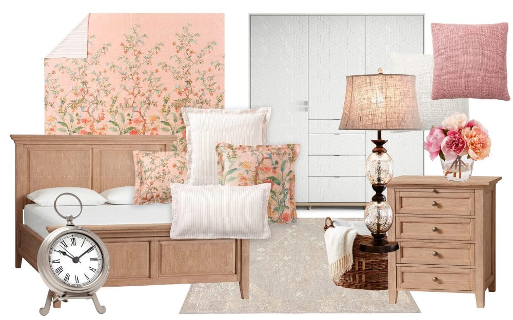 mood board for a bedroom in a country style