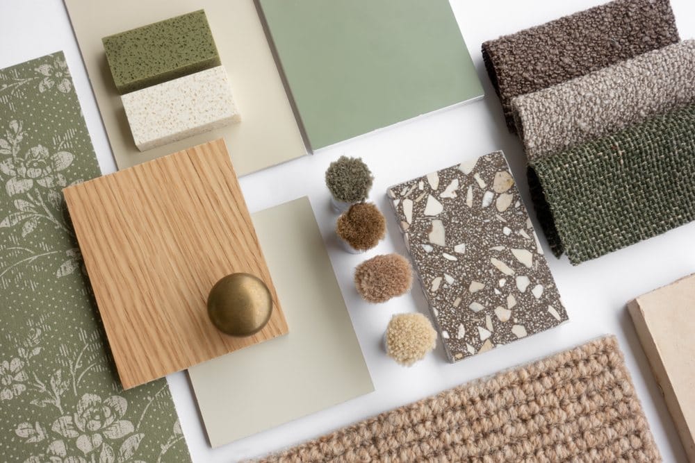 mood board of textures and finishes