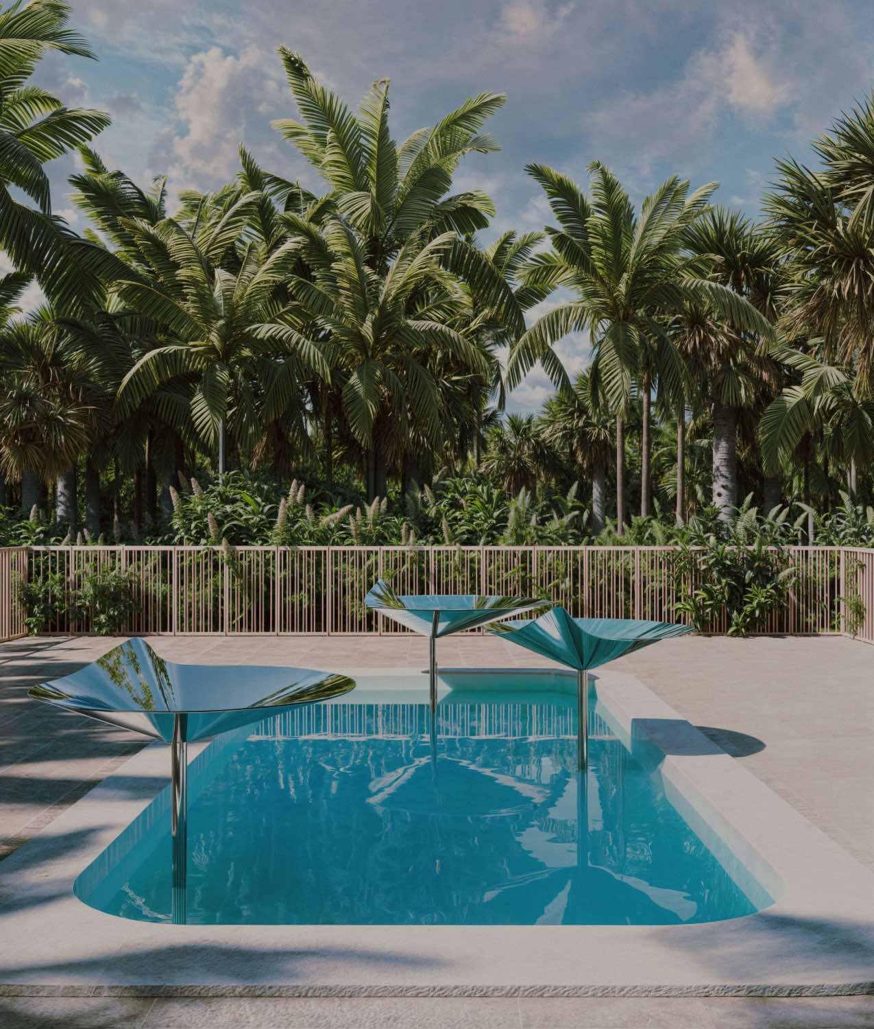 Ananasananas en Alcova-Miami 2024, render de piscina con instalación artística