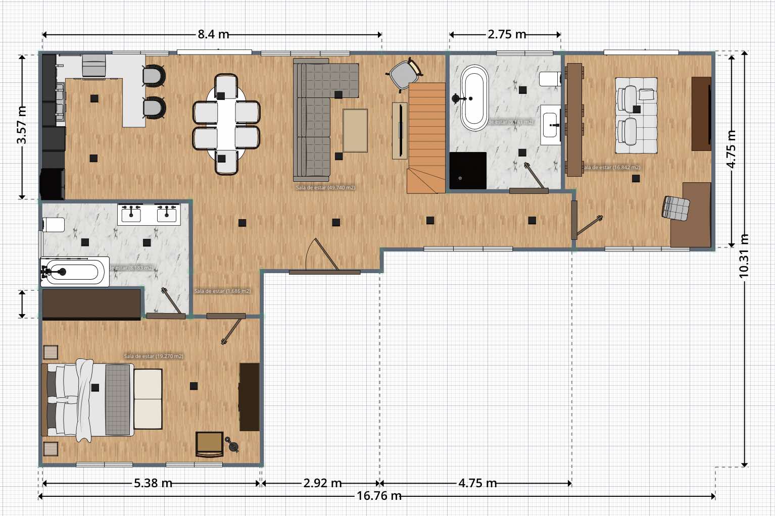 plano de casa de dos pisos con escaleras, planner 5d