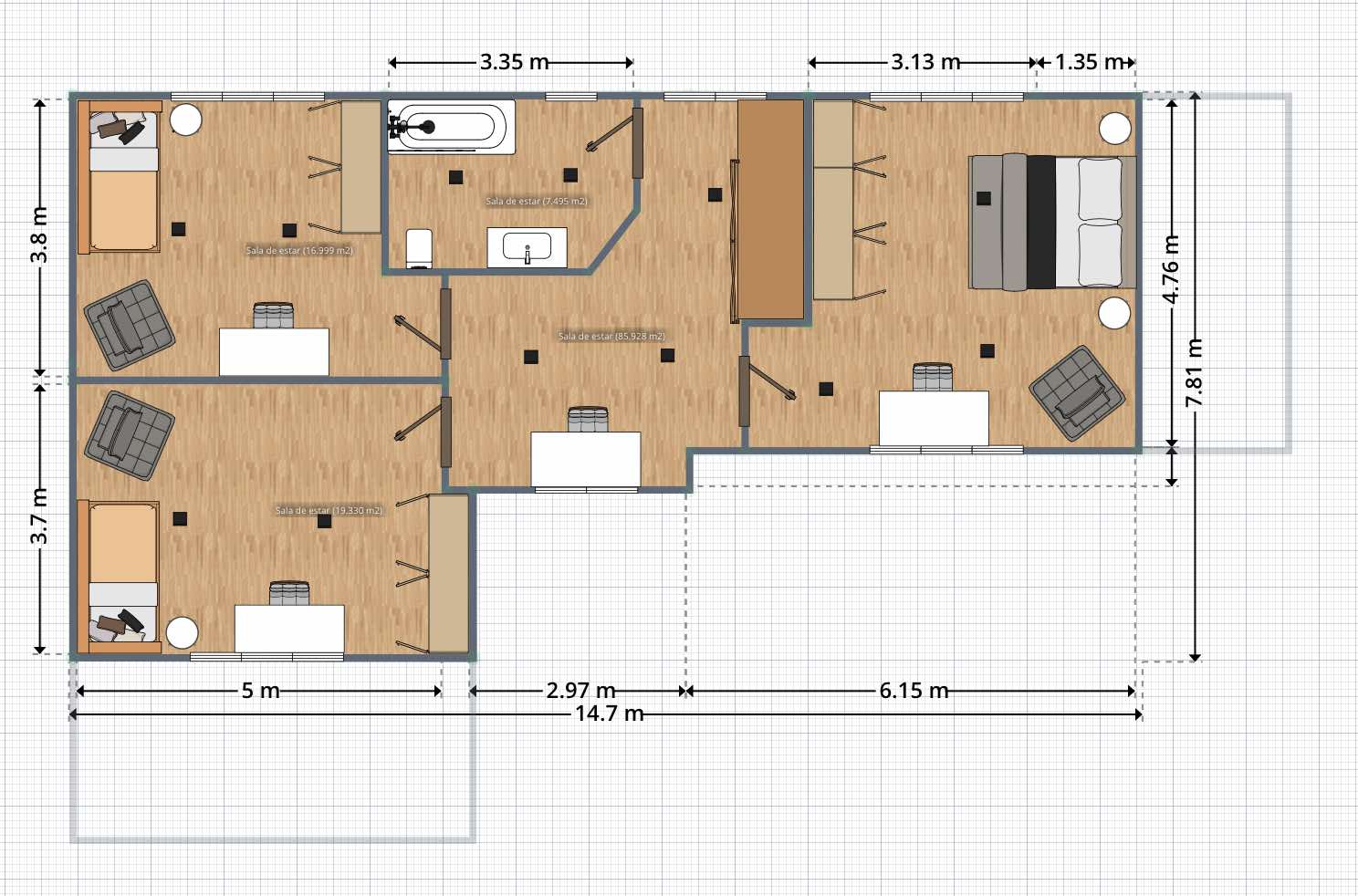 plano de casa de dos pisos con escaleras, planner 5d