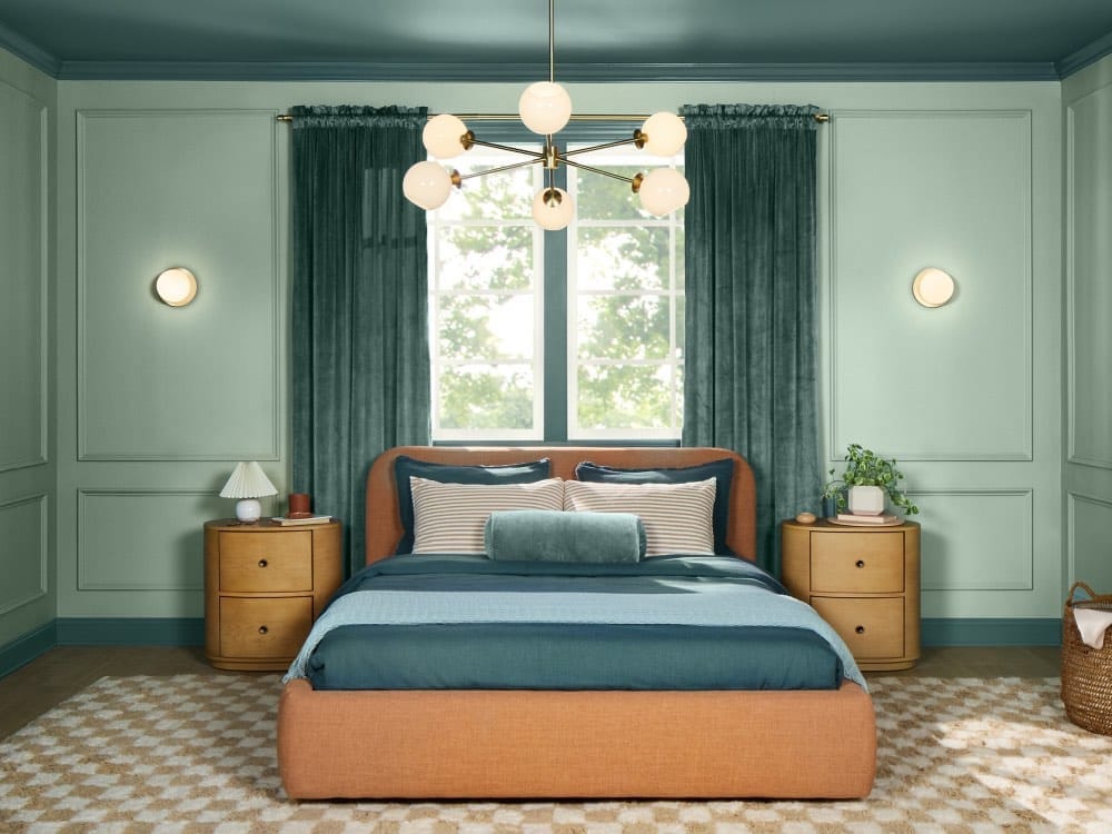 color del año 2025,Sherwin-Williams: Quietitude, dormitorio verde salvia