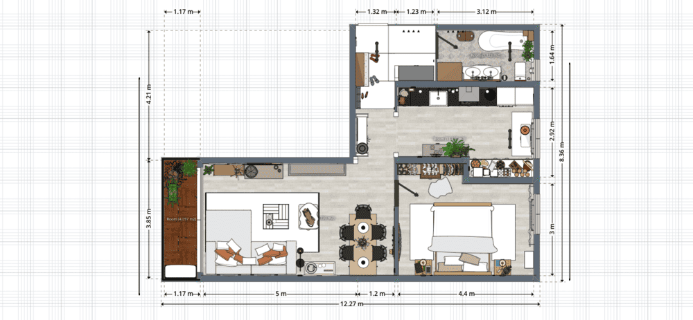 planta de apartamento em L na Planner 5D