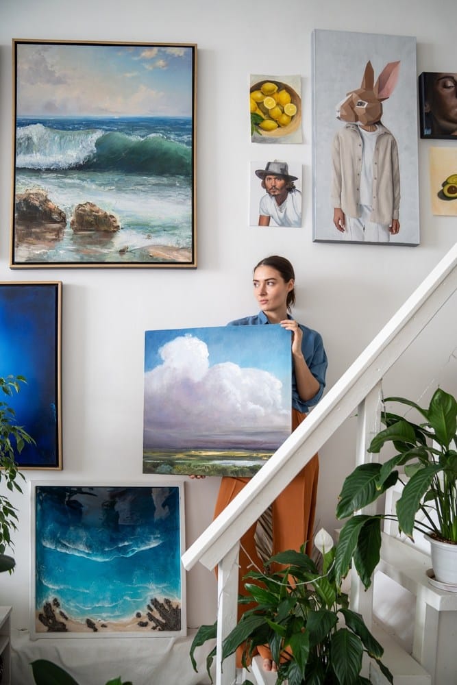 gallery wall on stairs 