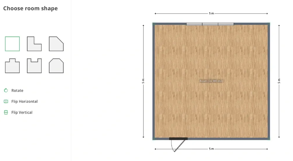 choose room shape on Planner 5D