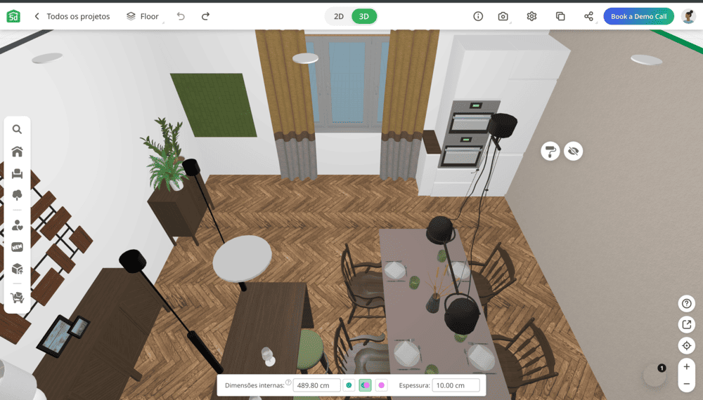 Design de interiores criado com o auxílio das ferramentas inteligentes do Planner 5D