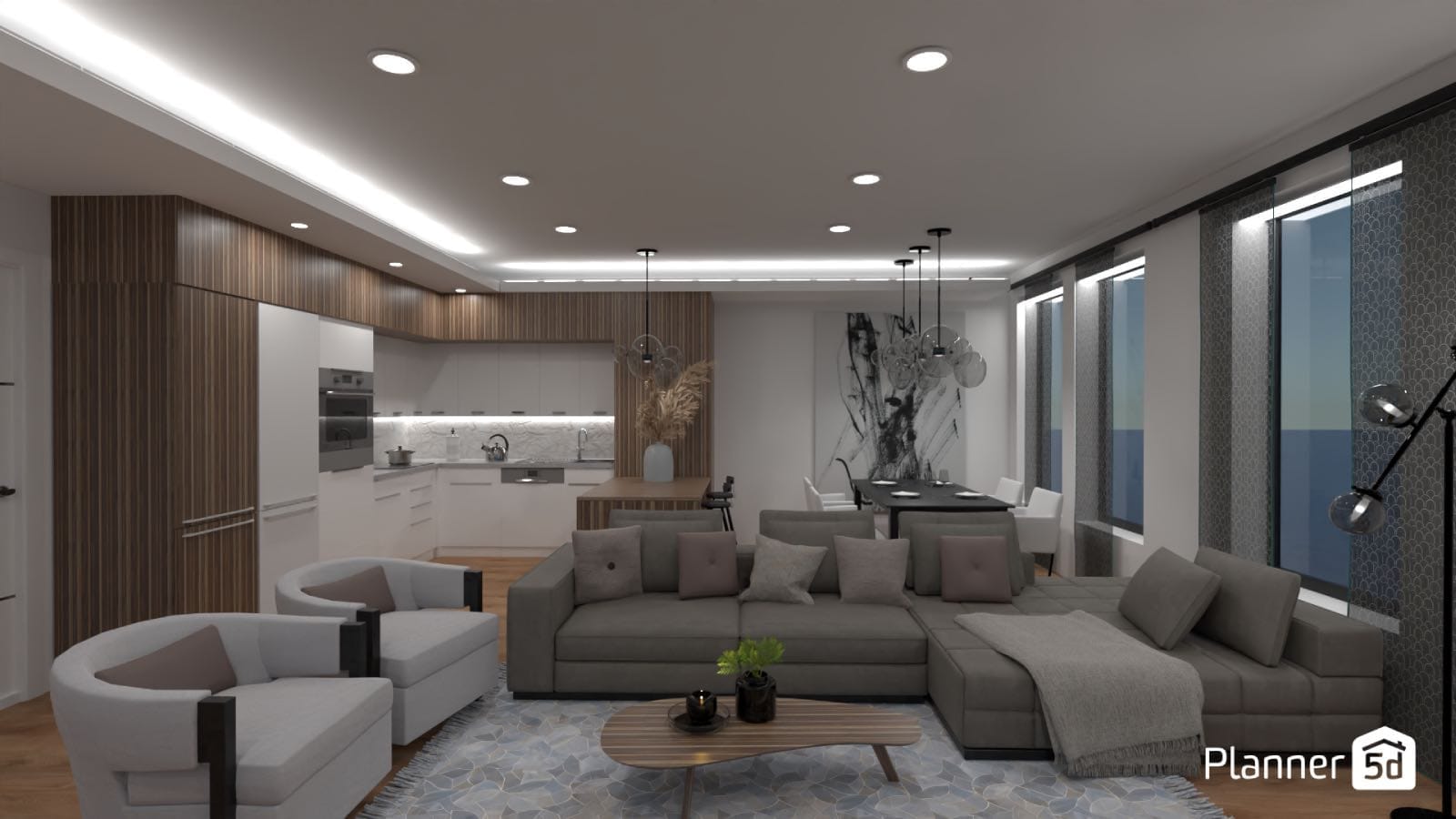 sala de estar moderna gris, diseñada con planner 5d