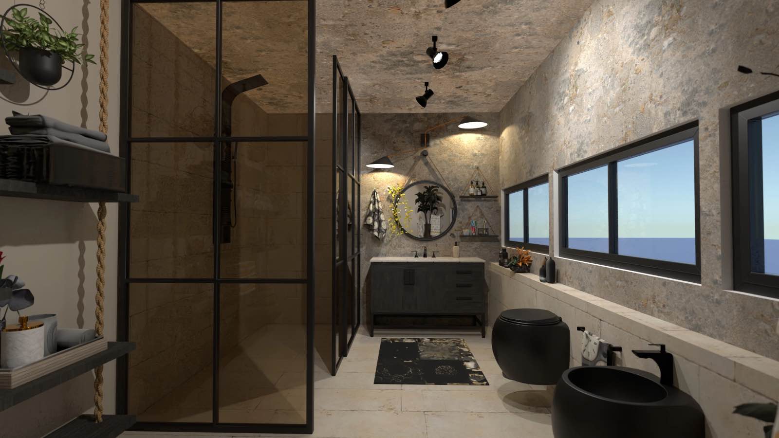 render baño moderno, app de diseño de interiores, planner 5d