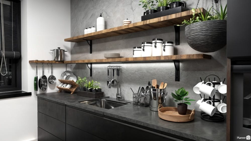 render de cocina moderna estilo industrial, planner 5d