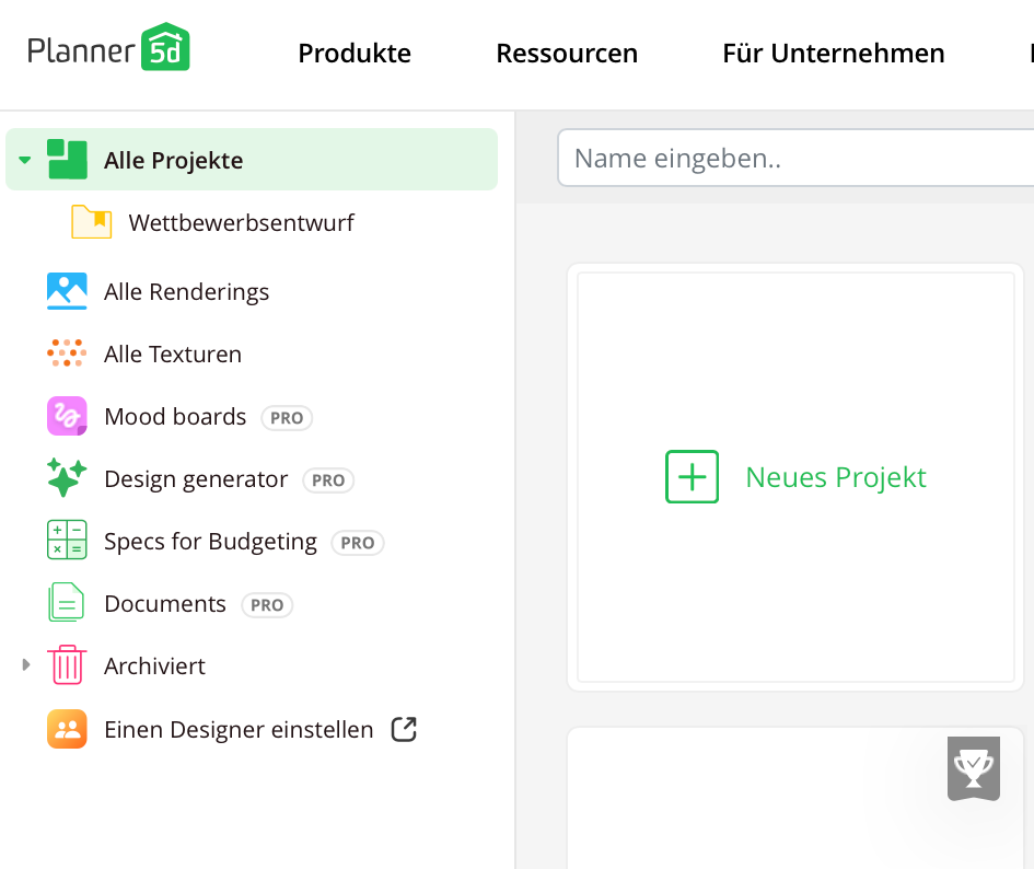 Planner 5D dashboard