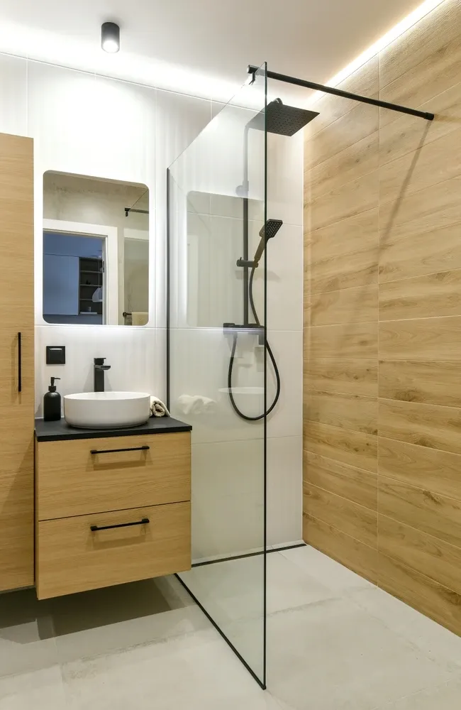 small bathroom with a wet room design