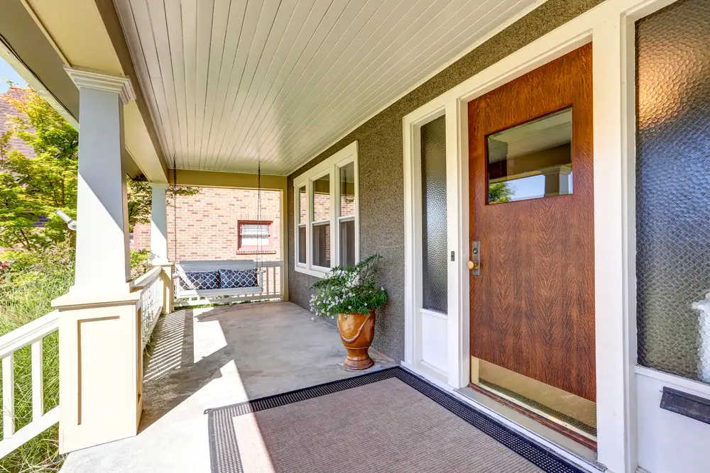 bright front porch with a decorative plant