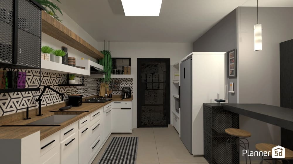 render 3D de cozinha criado no Planner 5D