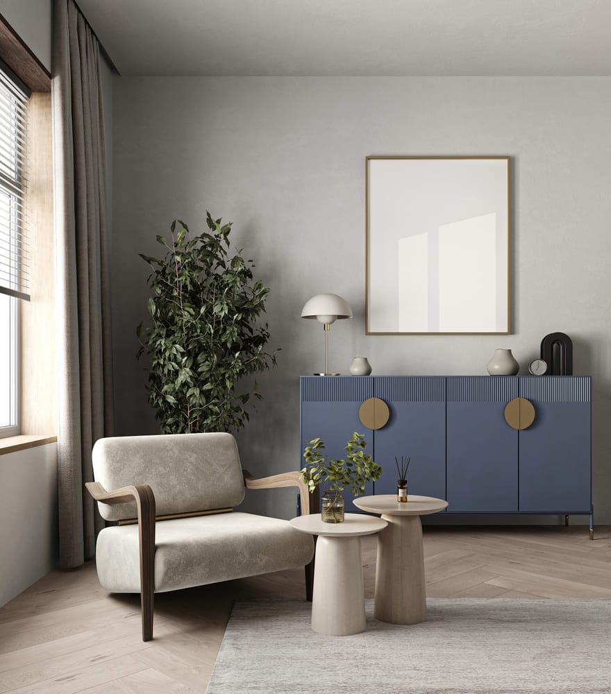 sala com aparador azul