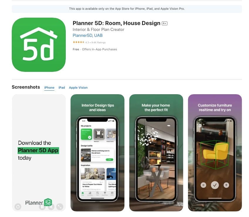 migliori app di interior design, planner 5d