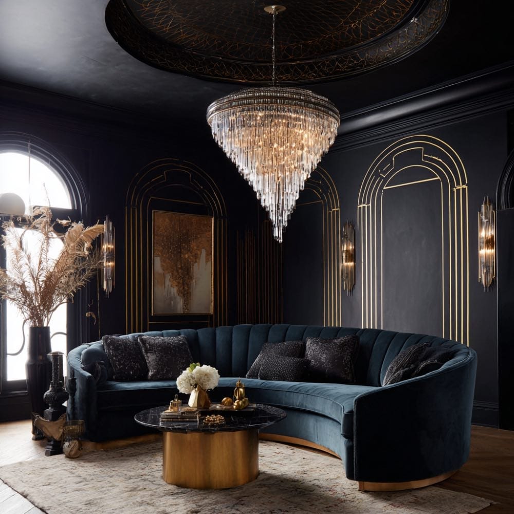 Midjourney , diseño de interiores con IA, salón art deco