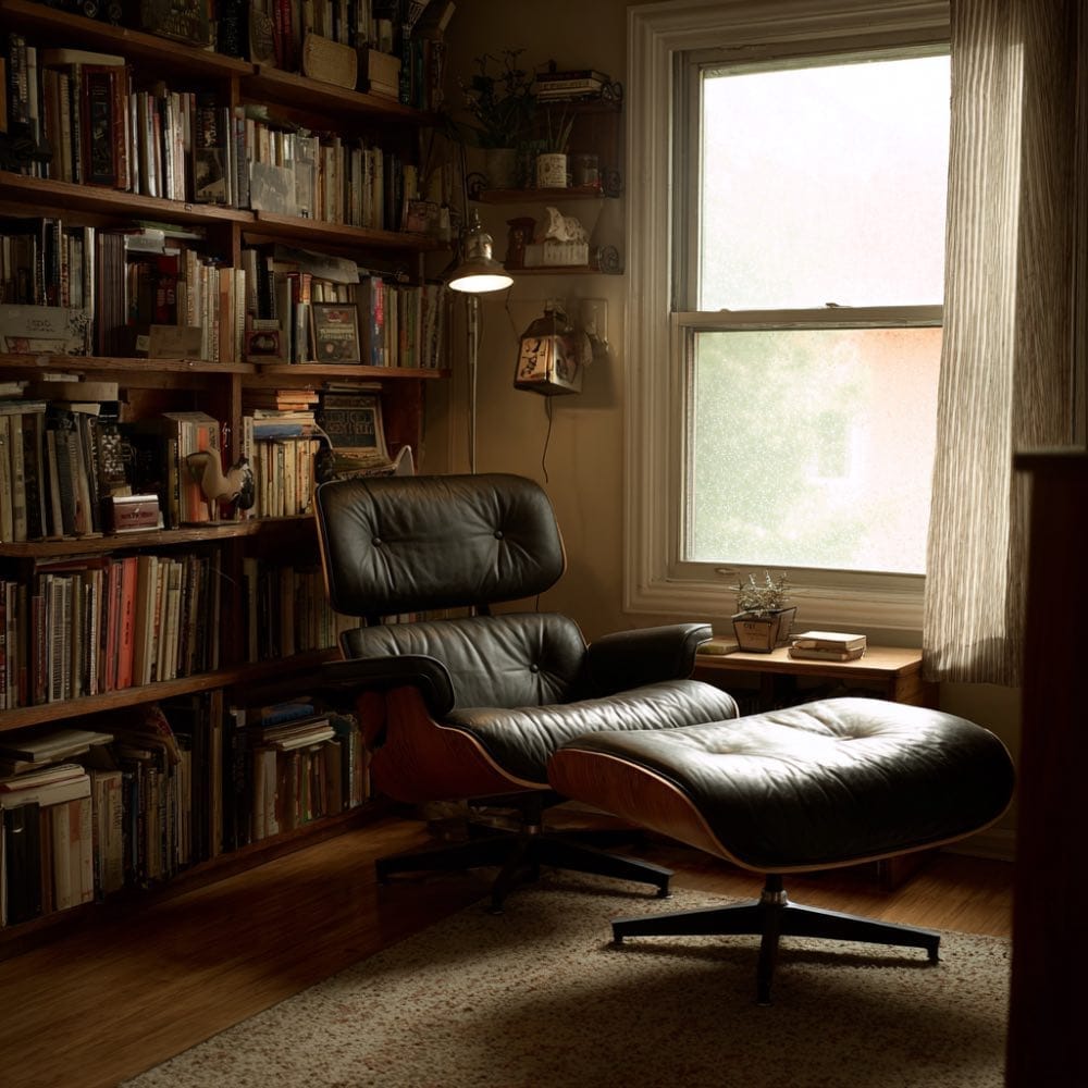 Midjourney vs. DALL-E 3 pour la décoration intérieure , eames lounge