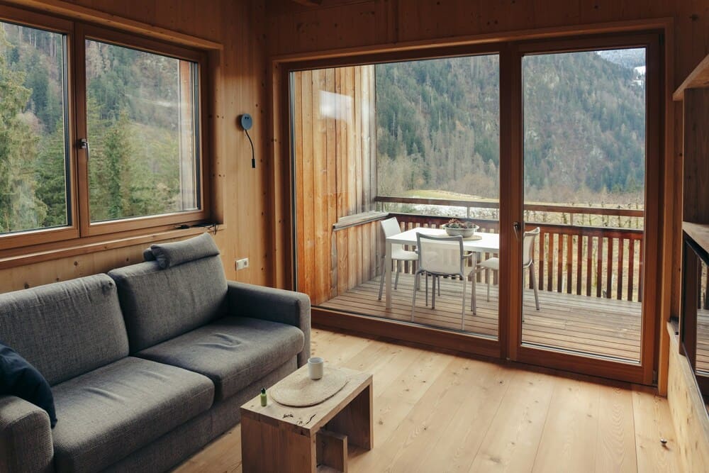 design de interiores de cabana de madeira