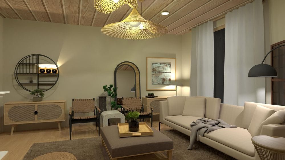 sala de estar estilo japandi