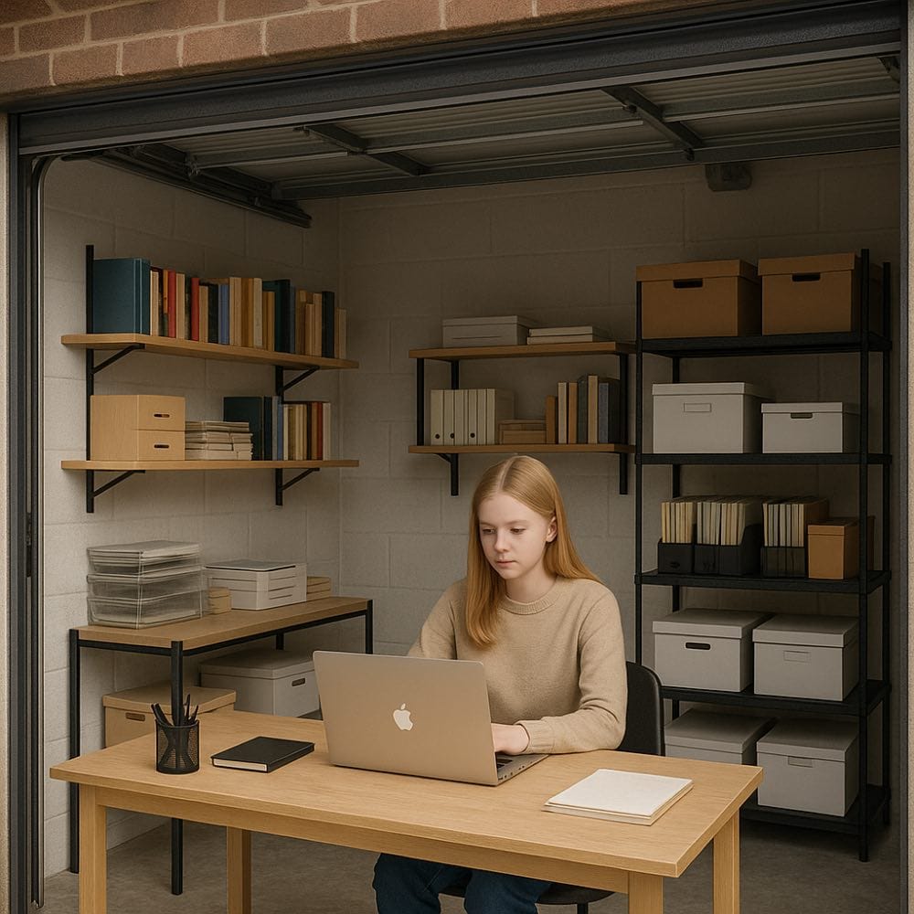 moderne Garagen-Design-Ideen: eine als Arbeitszimmer eingerichtete Garage