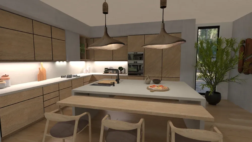 Japandi style kitched designed with kitchen software