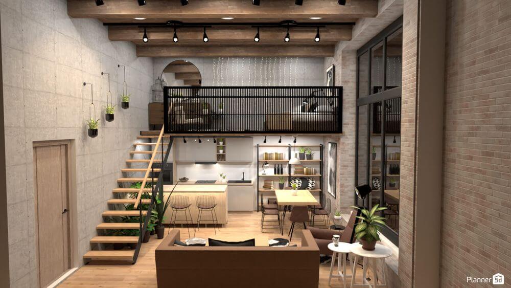 Loft industrialny zrobiony z Planner 5D