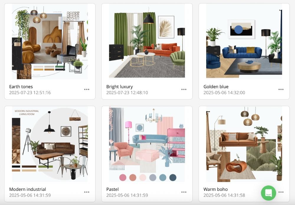 moodboards de diseño de interiores con planner 5D