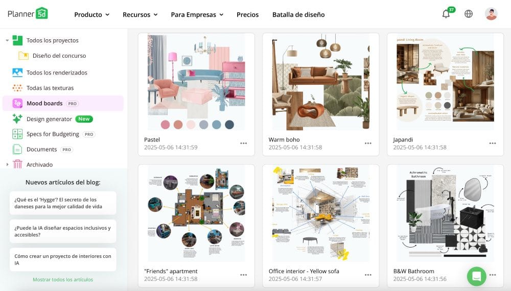 crear moodboards de diseño de interiores con Planner 5D.