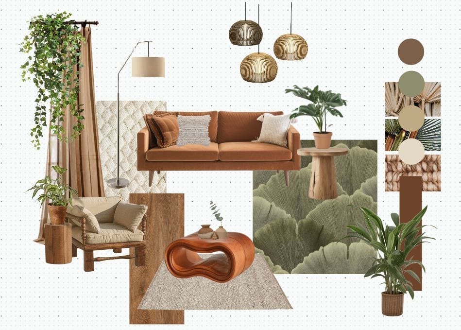 moodboard de diseño de interiores para sala de estar, planner 5d