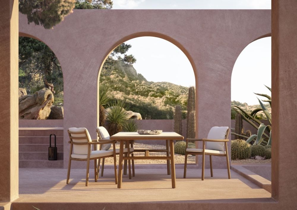 comedor de madera exterior, muebles de jardín