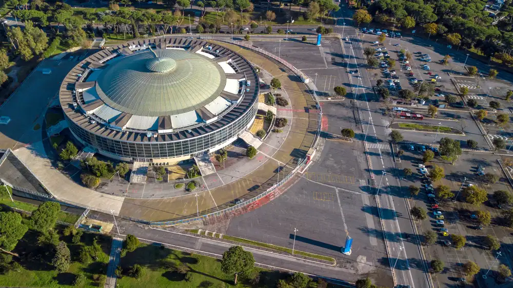 Vista aerea del Palazzo dello Sport di Roma