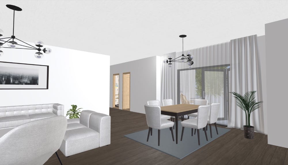 render 3d de casa en la playa moderna, decoración blanca