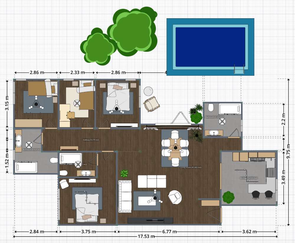 beach house plan with pool, Planner 5D