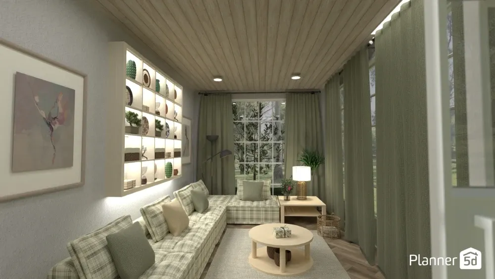 Living room design with green decor