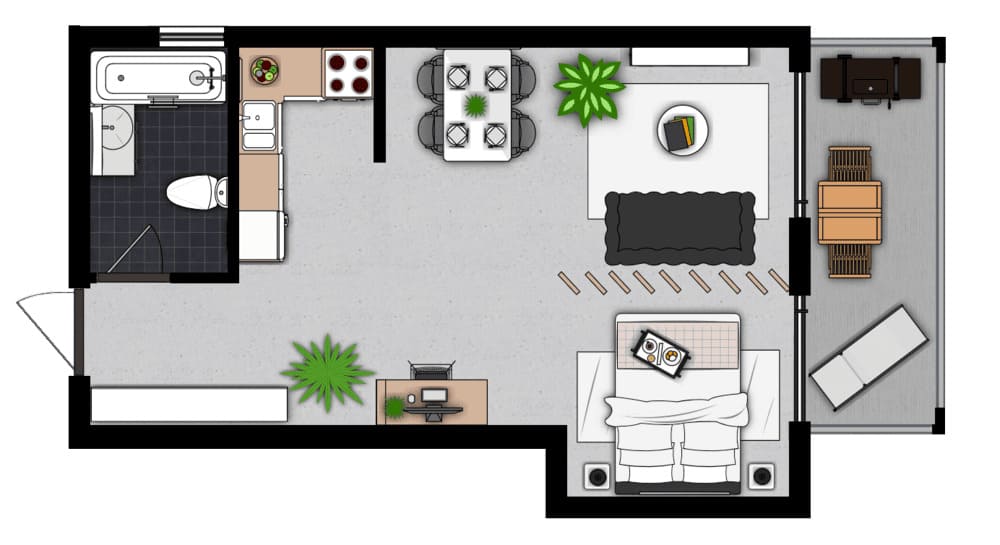 planta de apartamento de 2 quartos