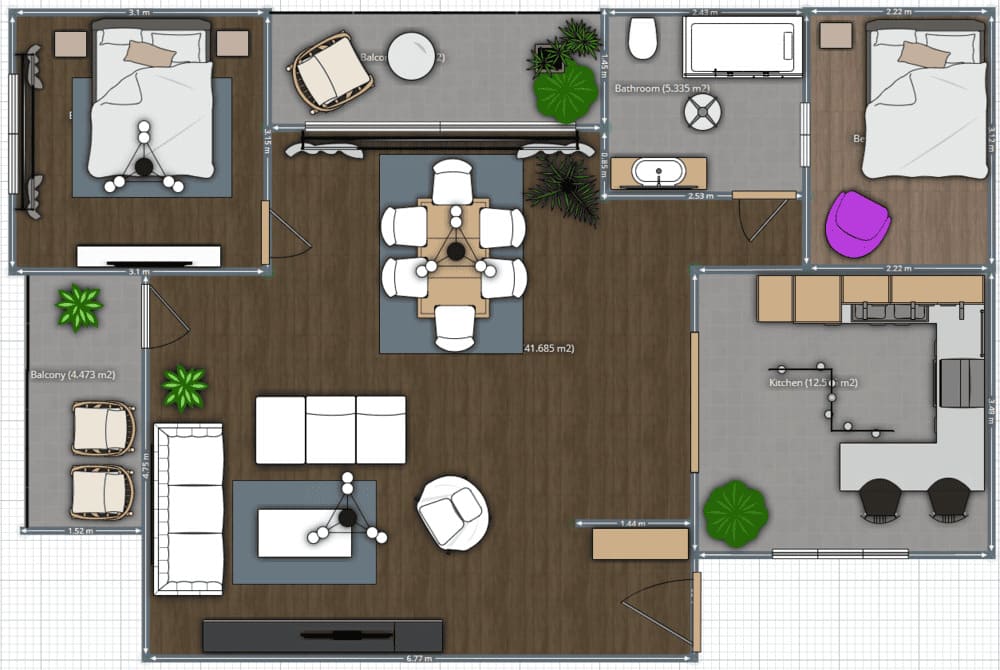 planta de apartamento de 2 quartos