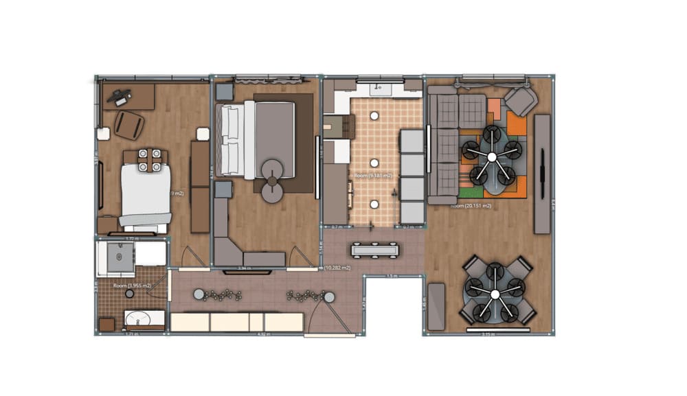 planta de apartamento de 2 quartos