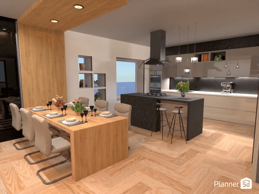 Planta de apartamentos com 2 quartos e cozinha americana