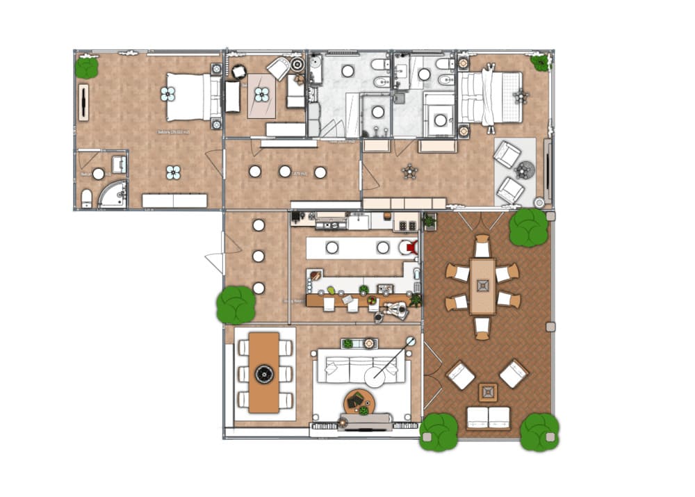 Plantas de apartamentos grandes com 2 quartos