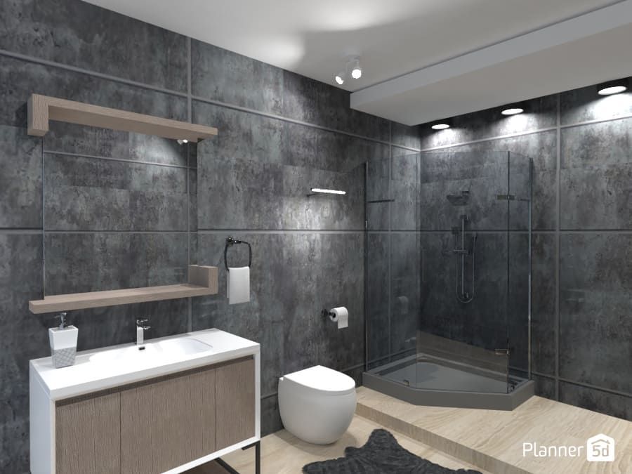 Projeto de banheiro moderno parede de cimento queimado