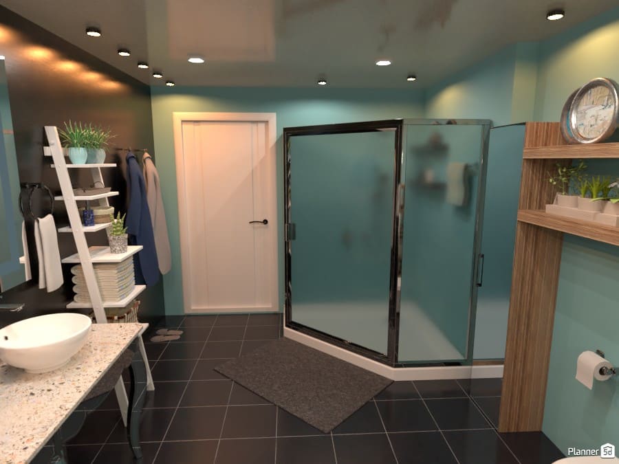 Inspiração de piso preto para banheiro