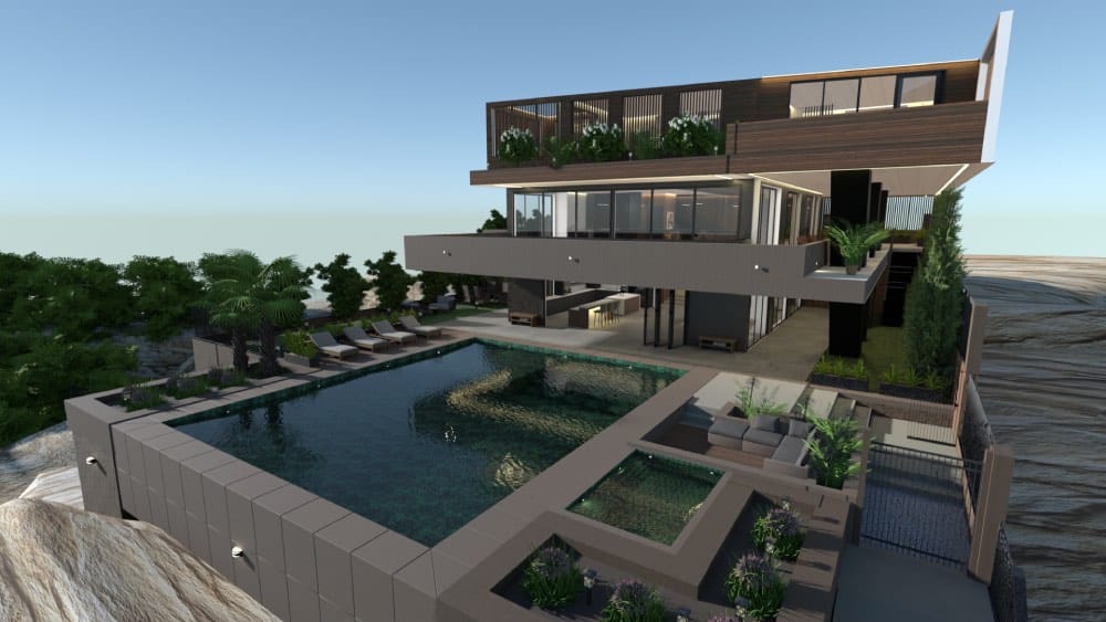 Diseños de casas de dos pisos modernas. Render