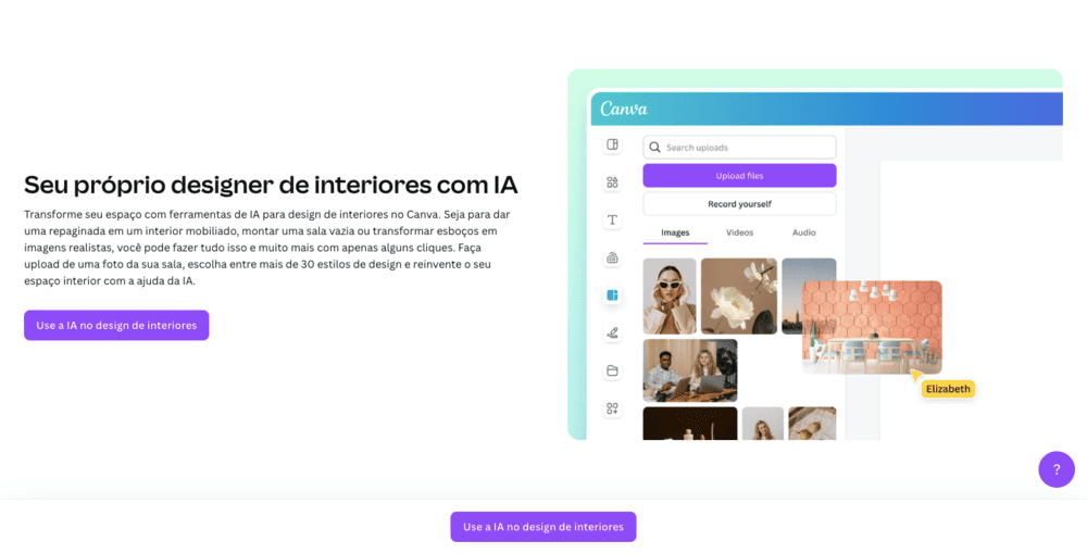 Criar fachada de casa com IA: tela inicial do Canva IA